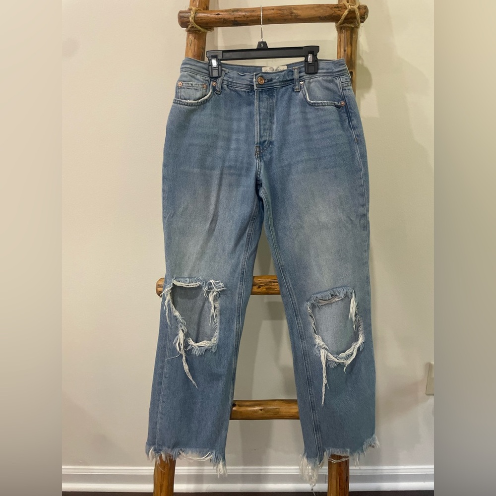 We The Free Distressed Blue Straight Leg Jeans